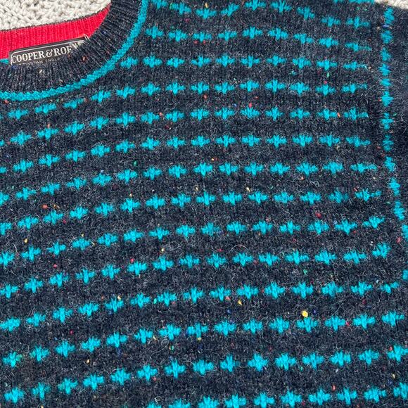 Vintage 100% Wool Cross Dot Pattern Grandpa Sweater Cooper & Roe - Size Medium - Picture 3 of 5